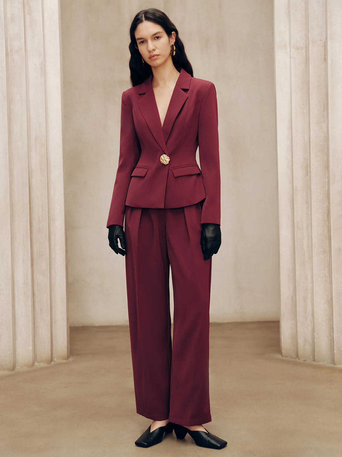 Mid-Waist Pleated Wide-Leg Pants - Wholesalesil