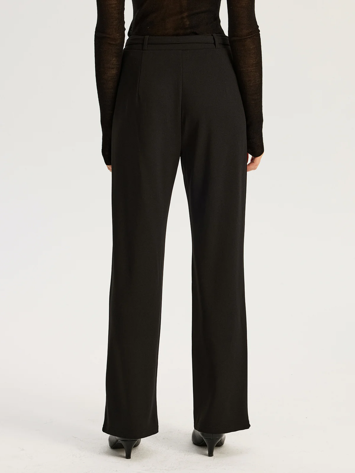 Straight-Leg Pants with Metal Chain Belt - Wholesalesil