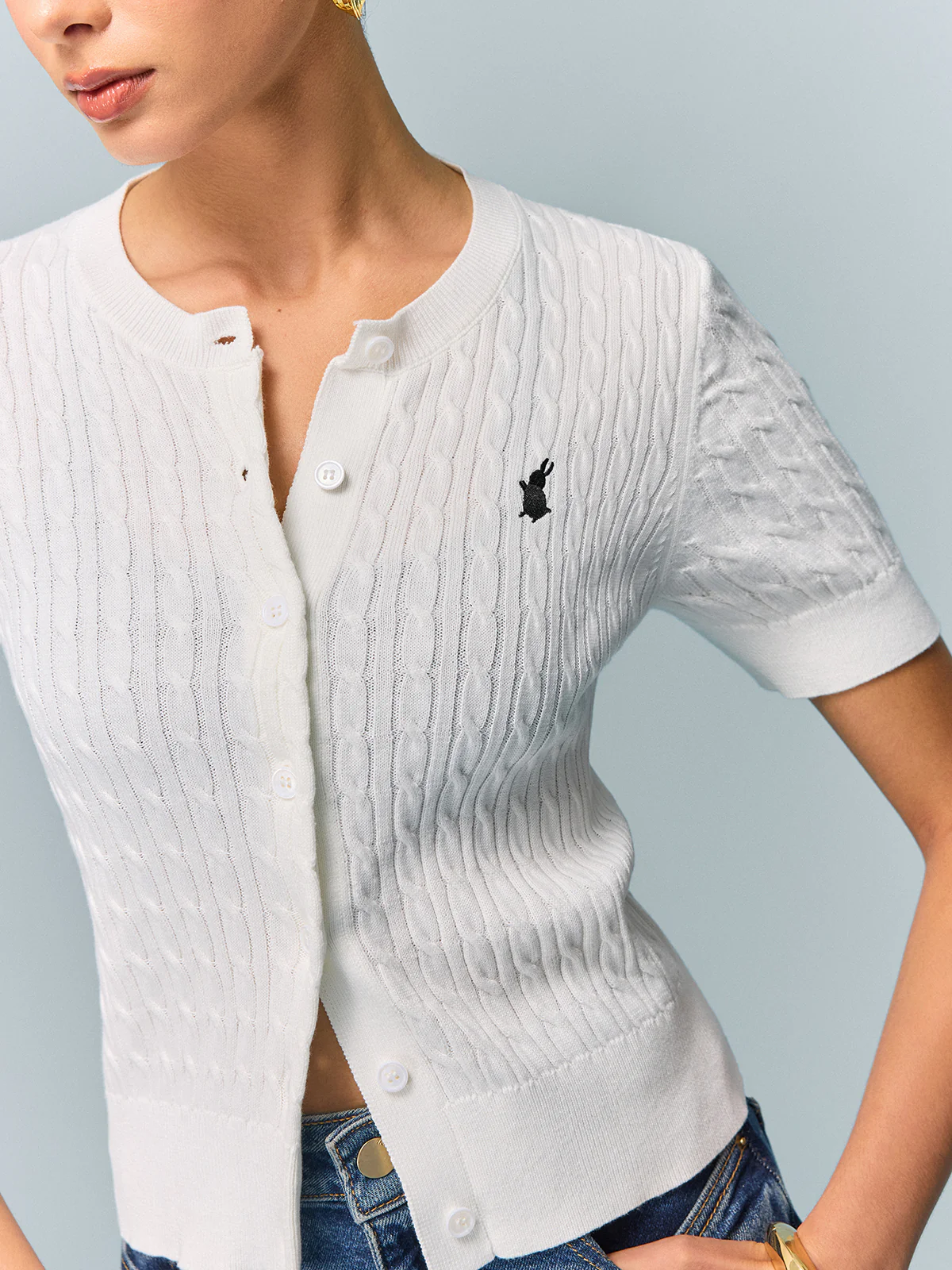 Cable Knit Short Sleeve Top - Wholesalesil