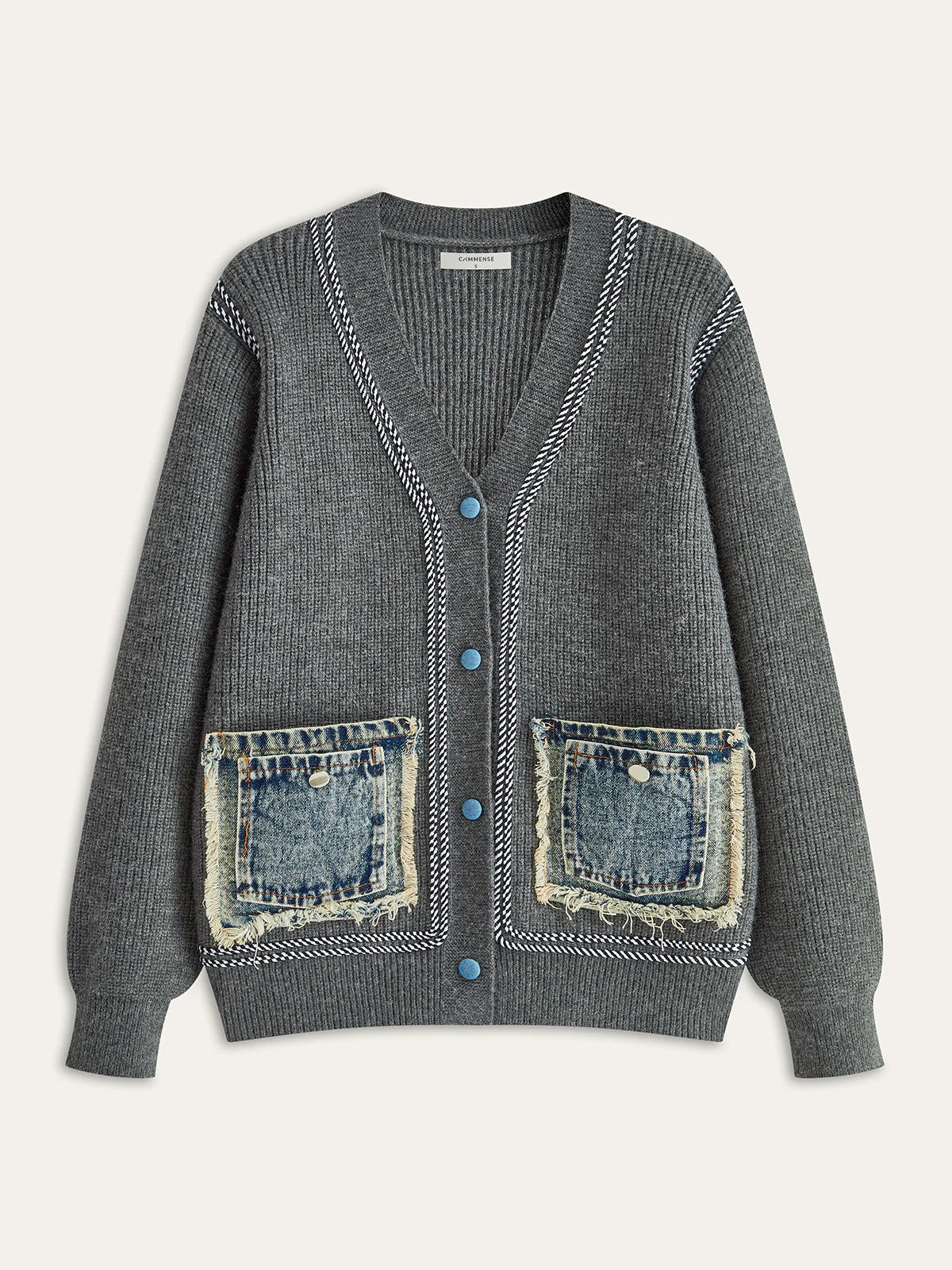 Contrast Trim Denim Panel Cardigan - Wholesalesil