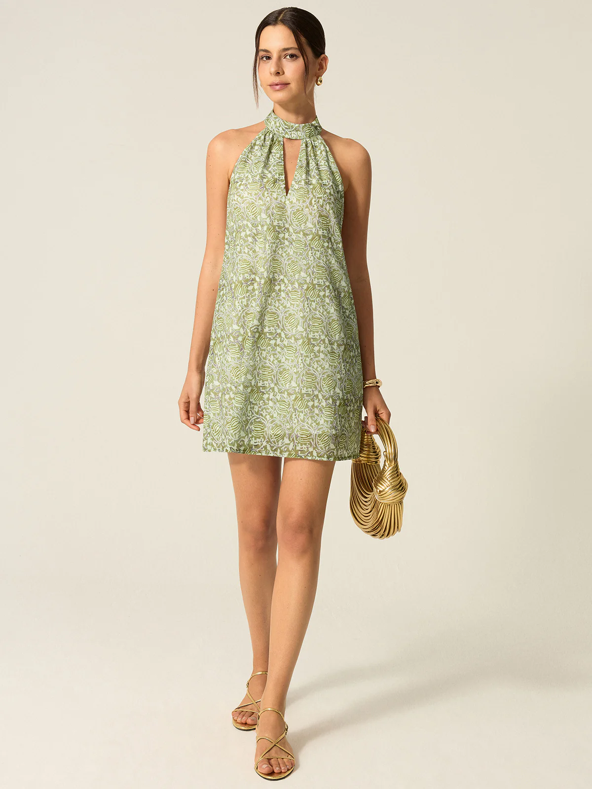 Halter Neck Cut-Out Printed Mini Dress - Wholesalesil