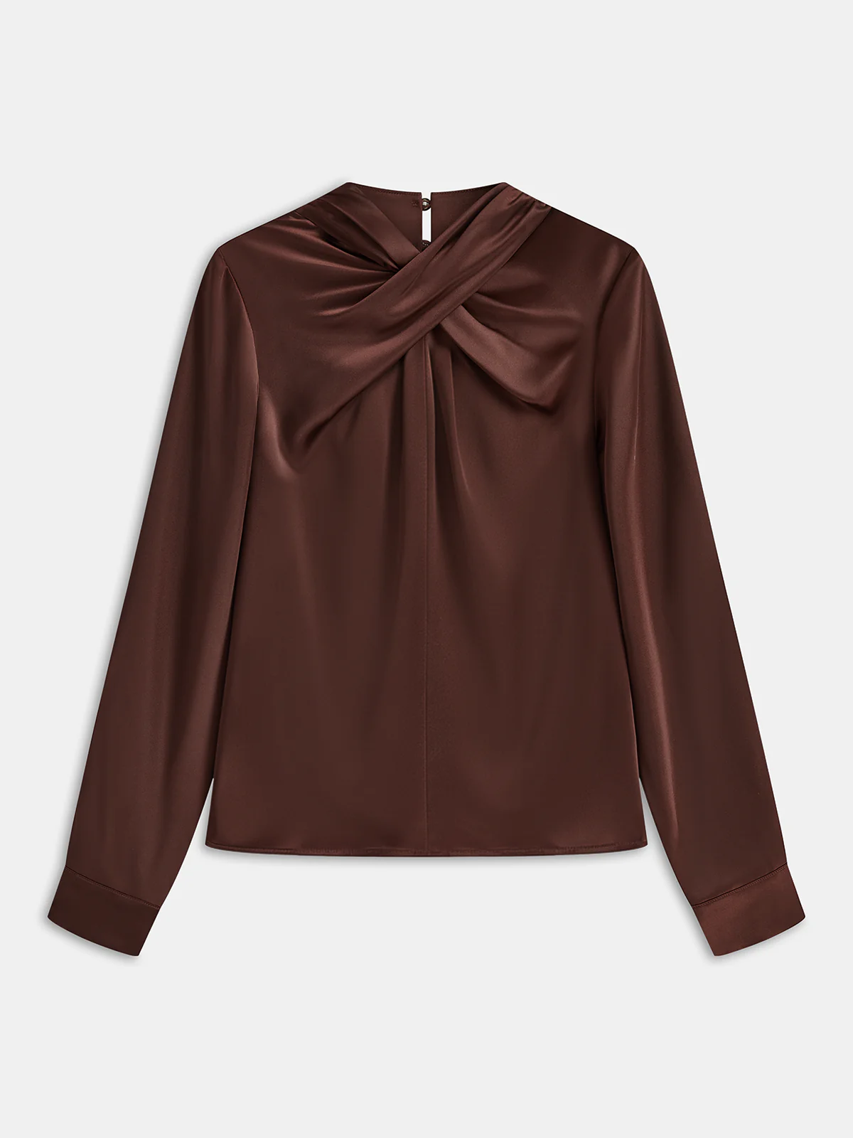 Cross Neck Long Sleeve Satin Blouse - Wholesalesil