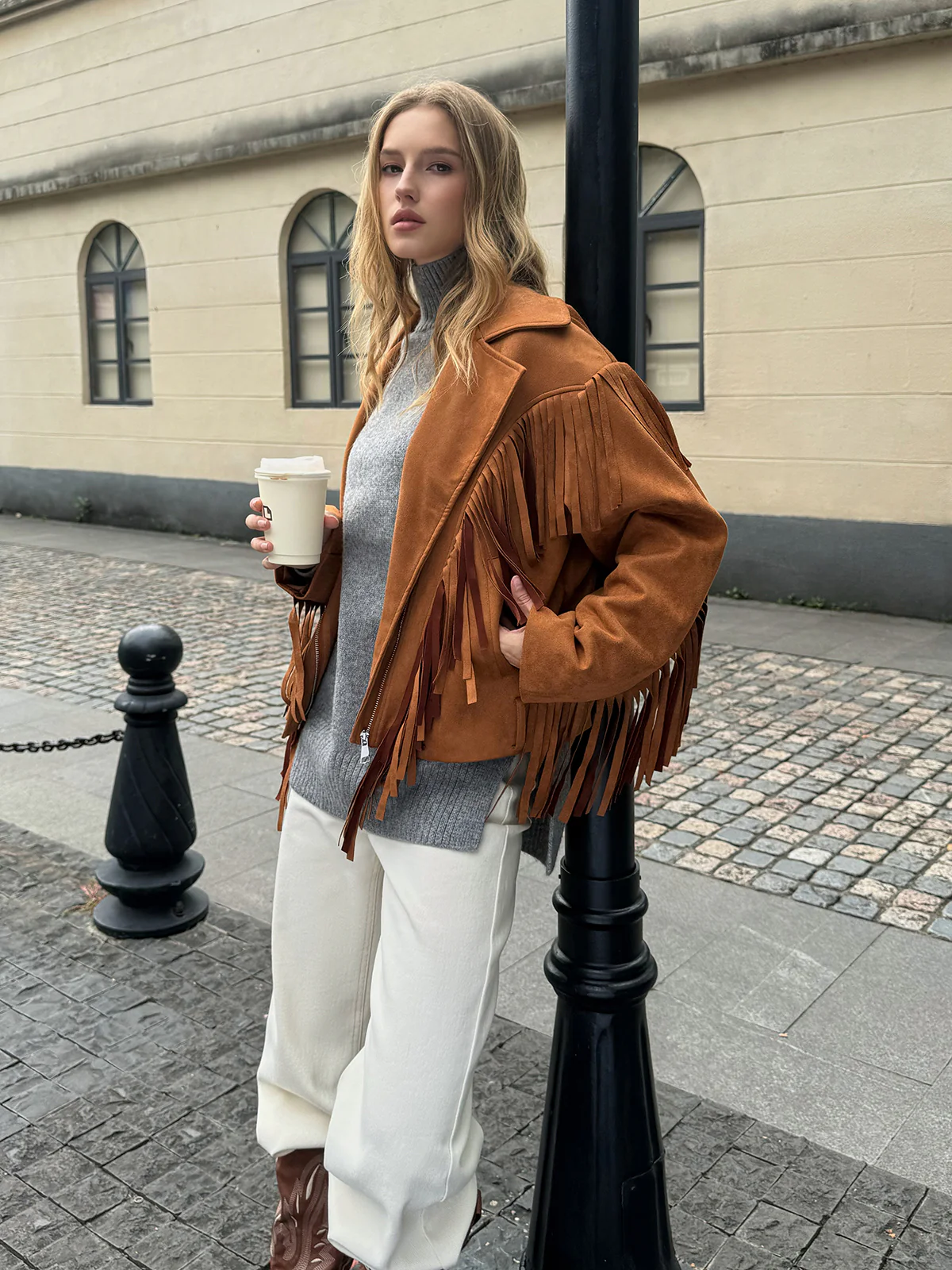 Lapel Collar Fringe Jacket - Wholesalesil