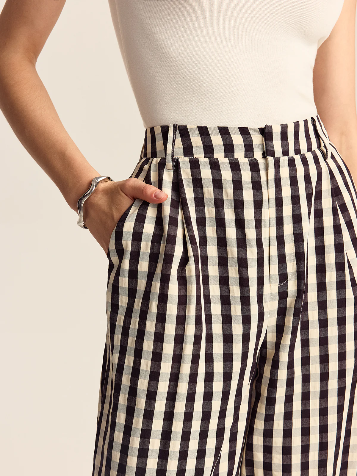 Gingham Wide-Leg Pants - Wholesalesil