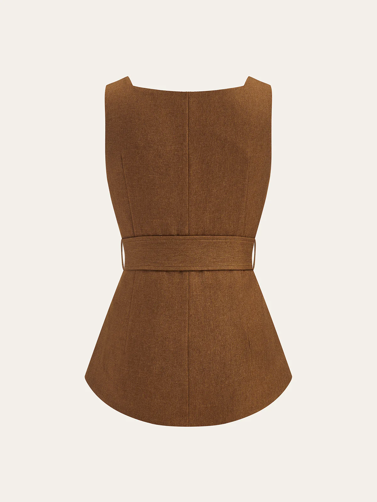 Square Neck Zip Front Belted Vest - Wholesalesil