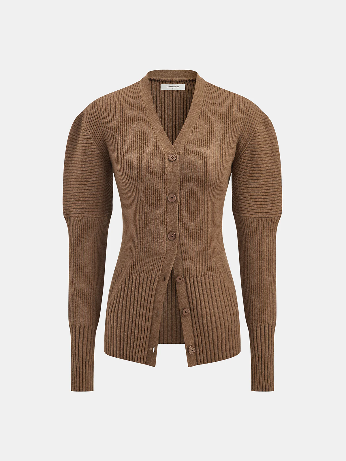 Puff Sleeve Ribbed V-Neck Cardigan - Wholesalesil