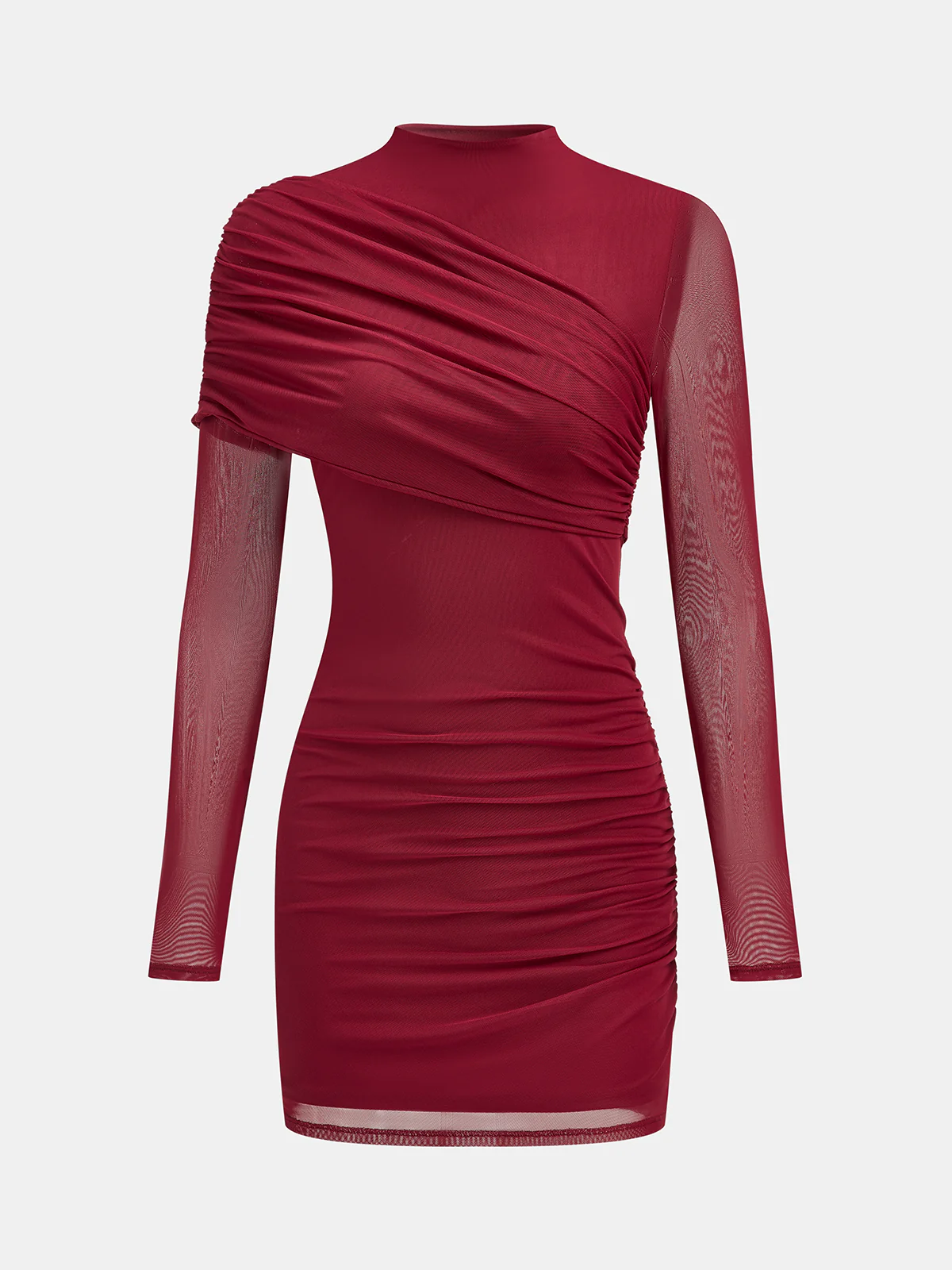 Semi-Sheer Mesh Ruched Mini Dress - Wholesalesil