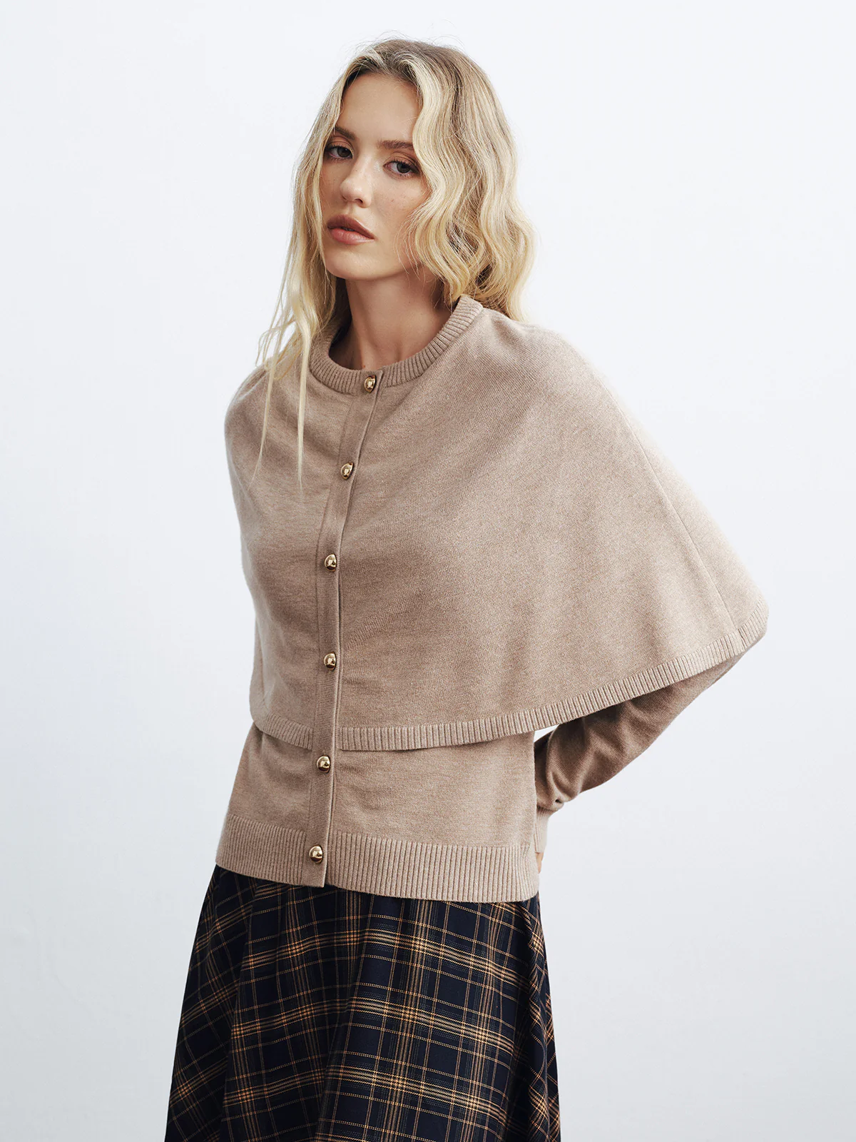 Layered Cape-Style Cardigan - Wholesalesil