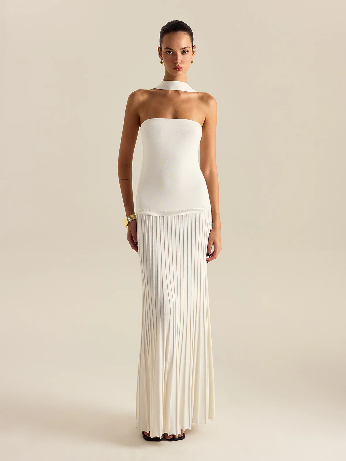 Halterneck Pleated Maxi Dress - Wholesalesil