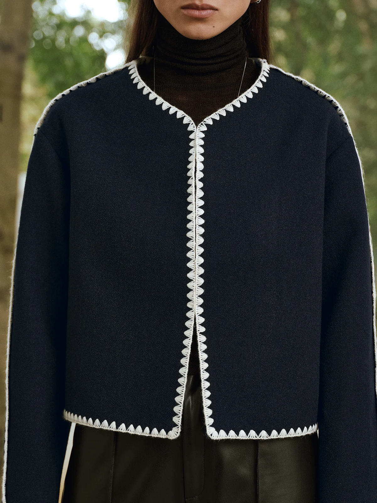 Contrast Scallop Trim Tweed Jacket - Wholesalesil