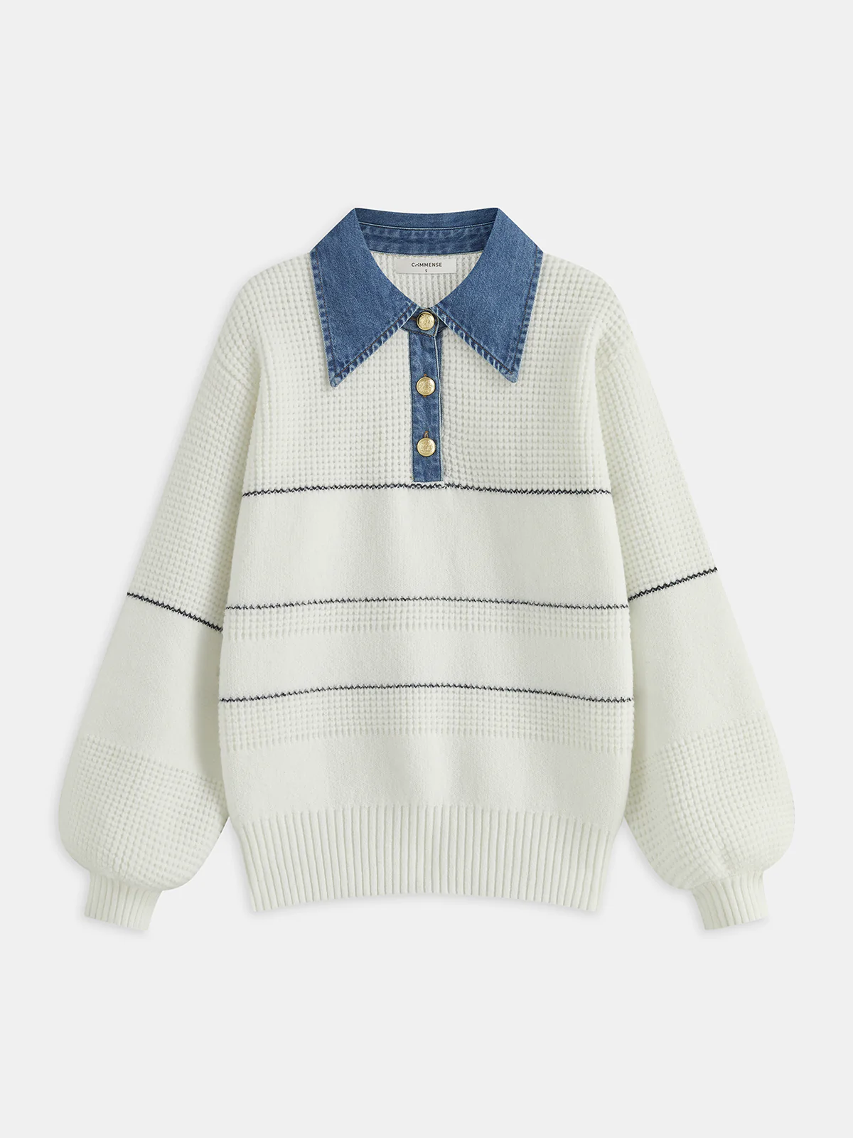 Denim Collar Striped Sweater - Wholesalesil