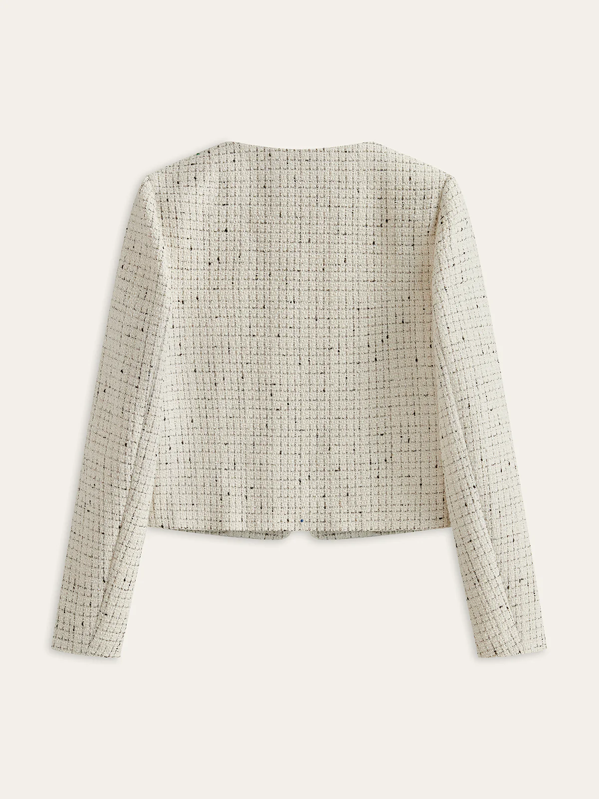 Tweed Contrast Bow Round Neck Jacket - Wholesalesil