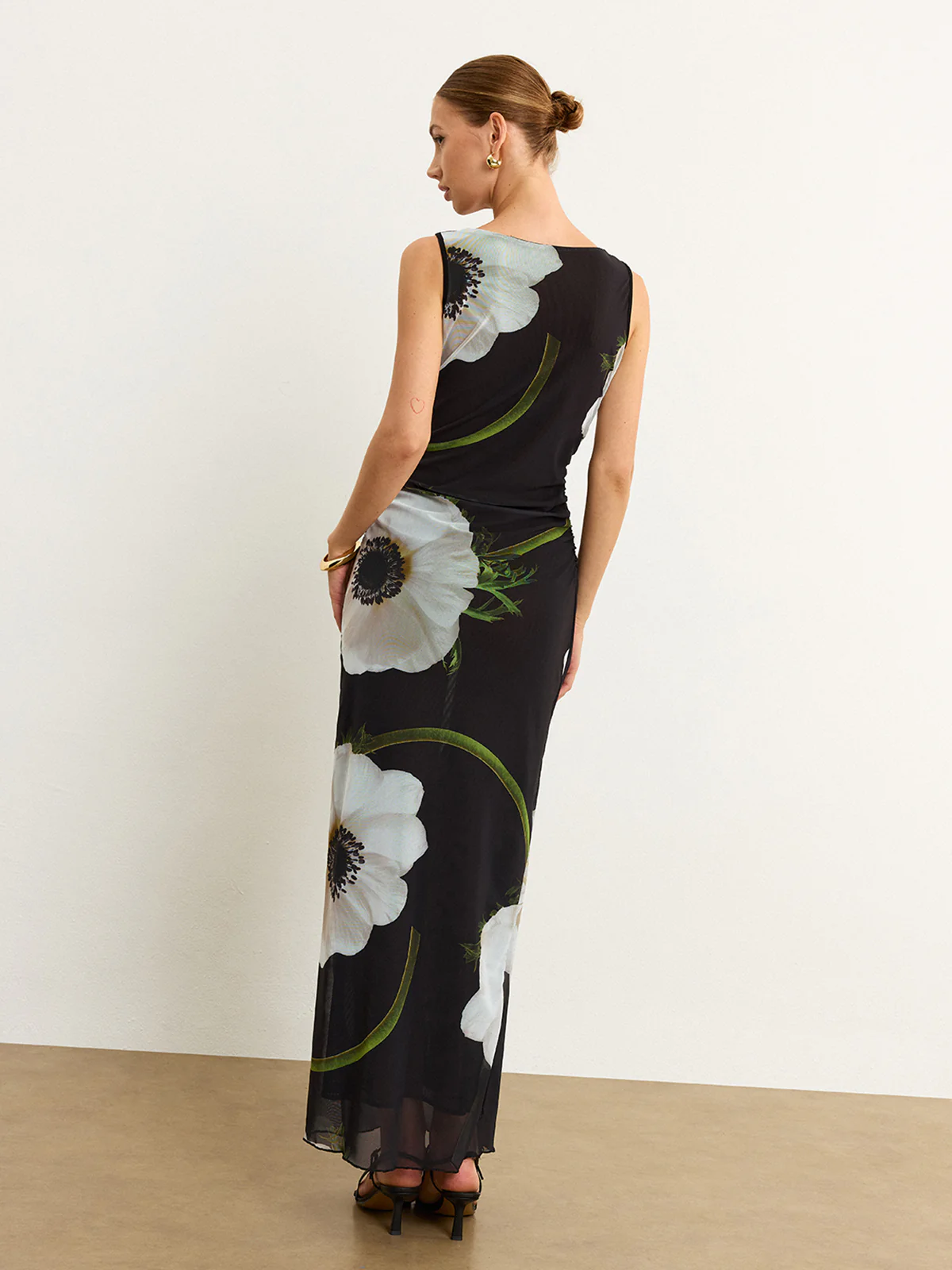 Sheer Floral Print Maxi Dress - Wholesalesil