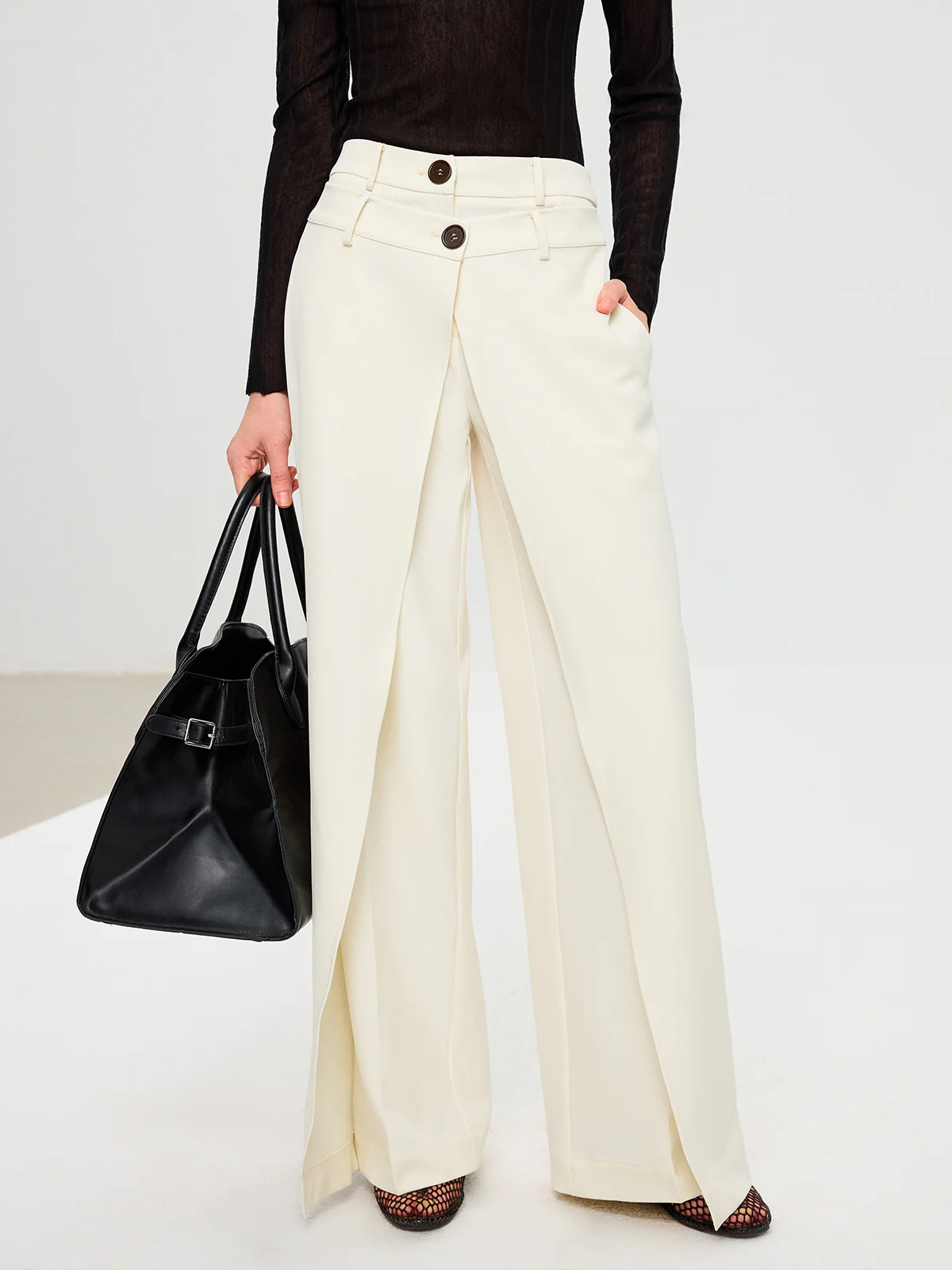 Double Waistband Layered Wide-Leg Pants - Wholesalesil