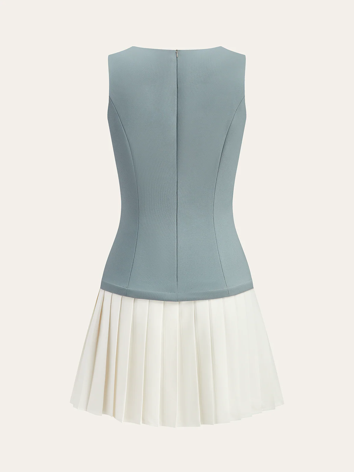 Sleeveless Top Pleated Skirt Paneled Mini Dress - Wholesalesil