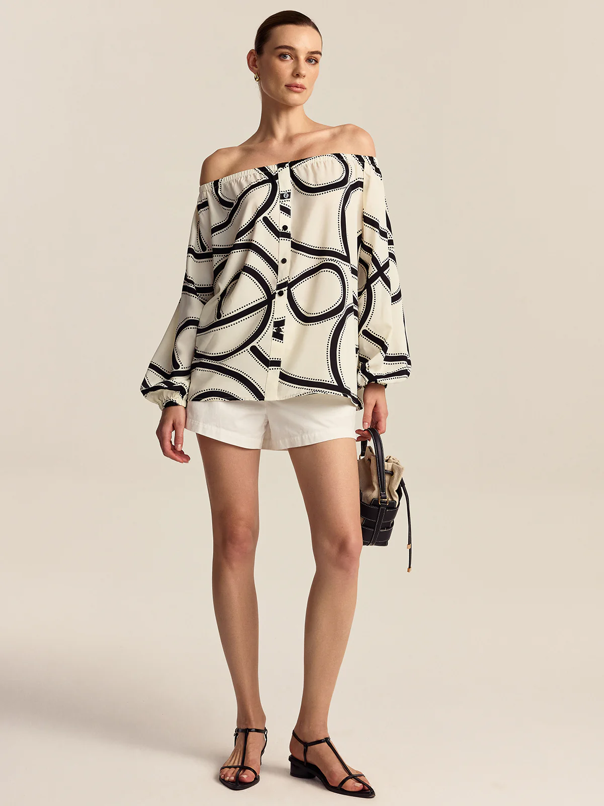 Patterned Off-Shoulder Blouse - Wholesalesil