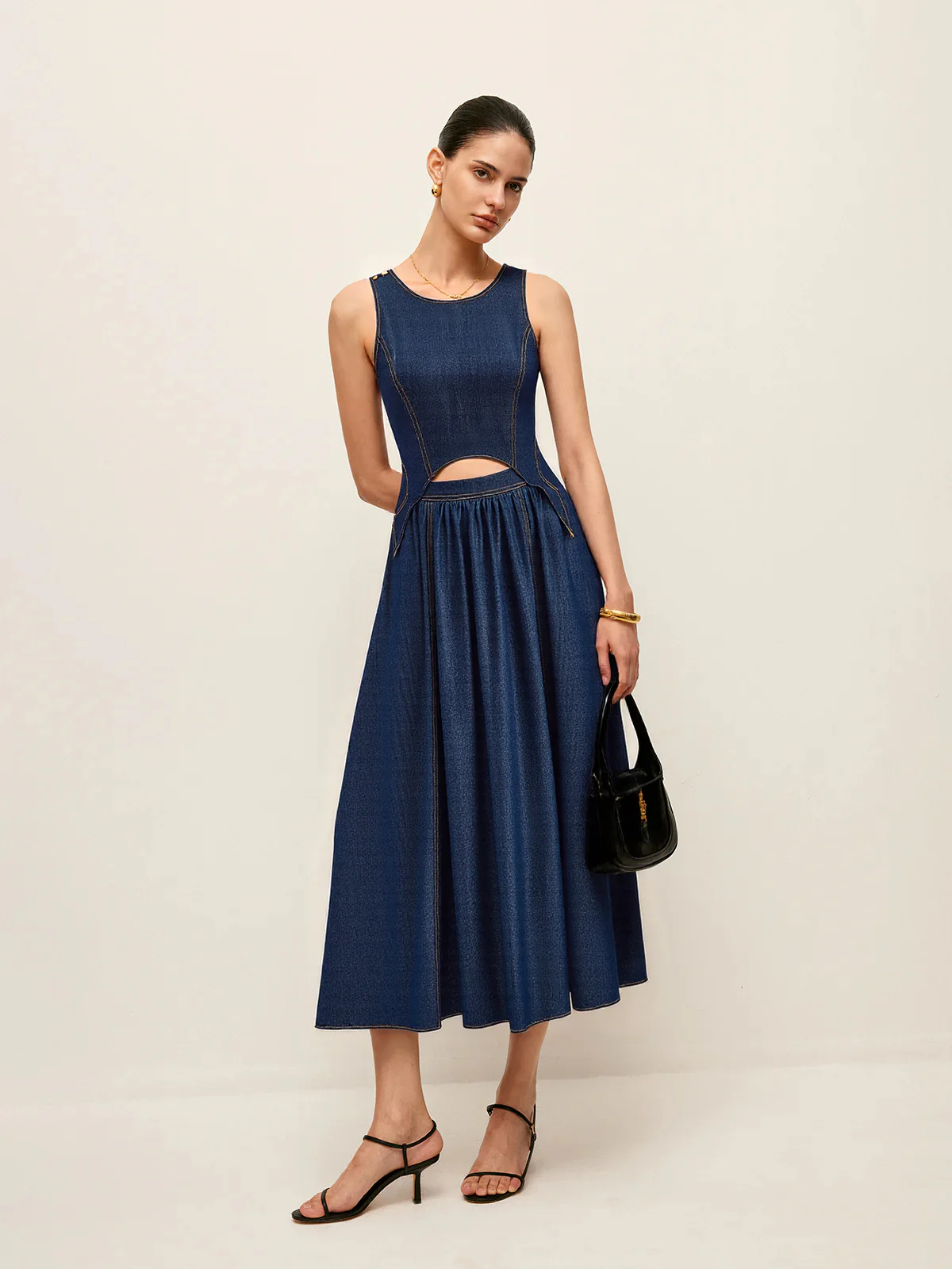 Denim Cut-Out Midi Dress - Wholesalesil