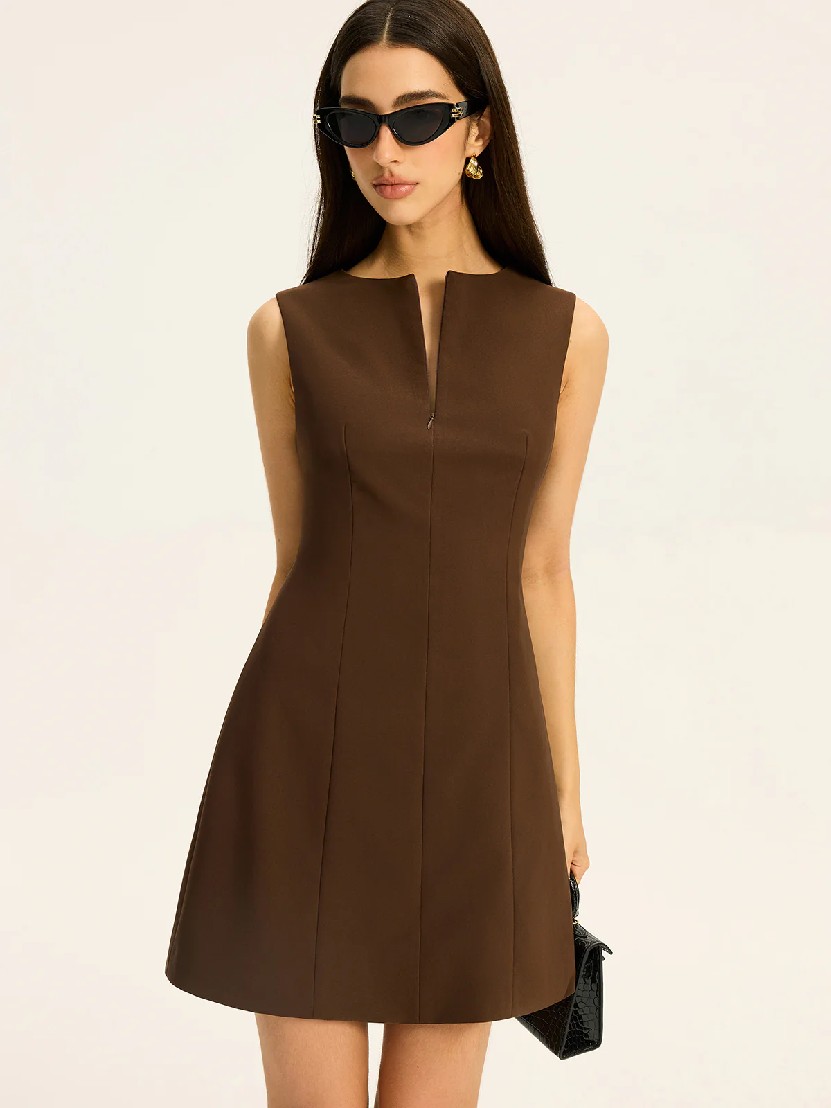 Zip-Front Neckline Mini Dress - Wholesalesil