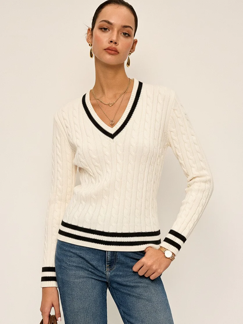 Cable-Knit Stripped Sweater - Wholesalesil