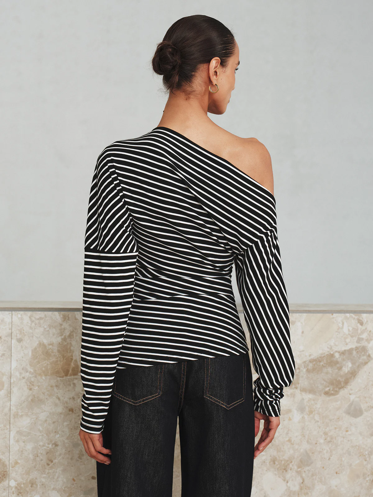 Striped Asymmetric One-Shoulder T-Shirt - Wholesalesil