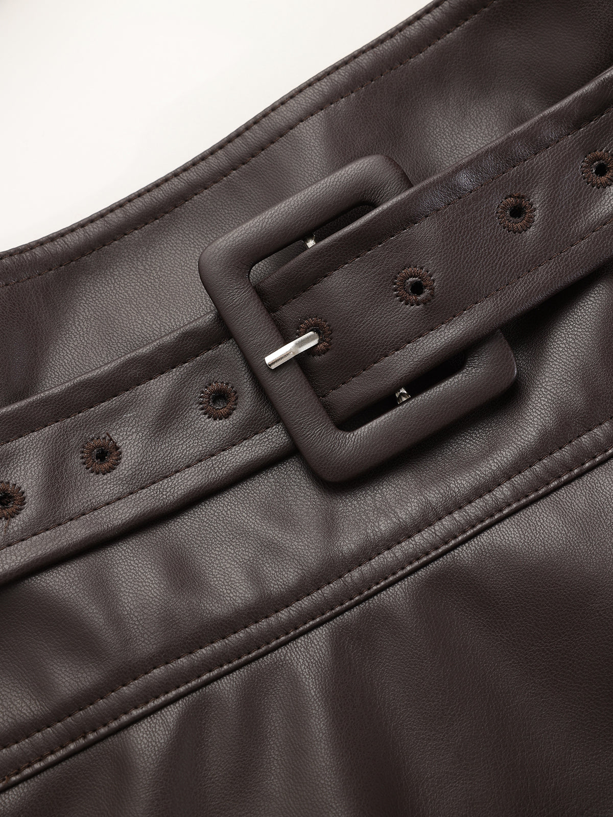 Belted Faux Leather Ruched Slit Midi Skirt - Wholesalesil