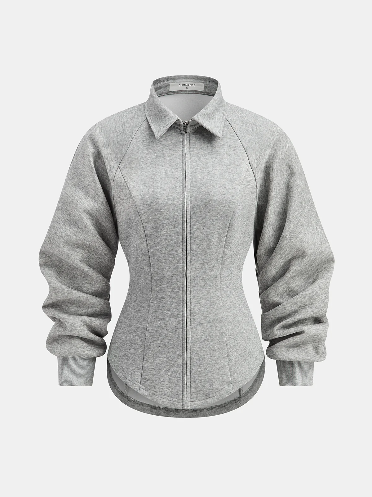 Collared Tailored Zip-Up Sweatshirt Jacket - Wholesalesil