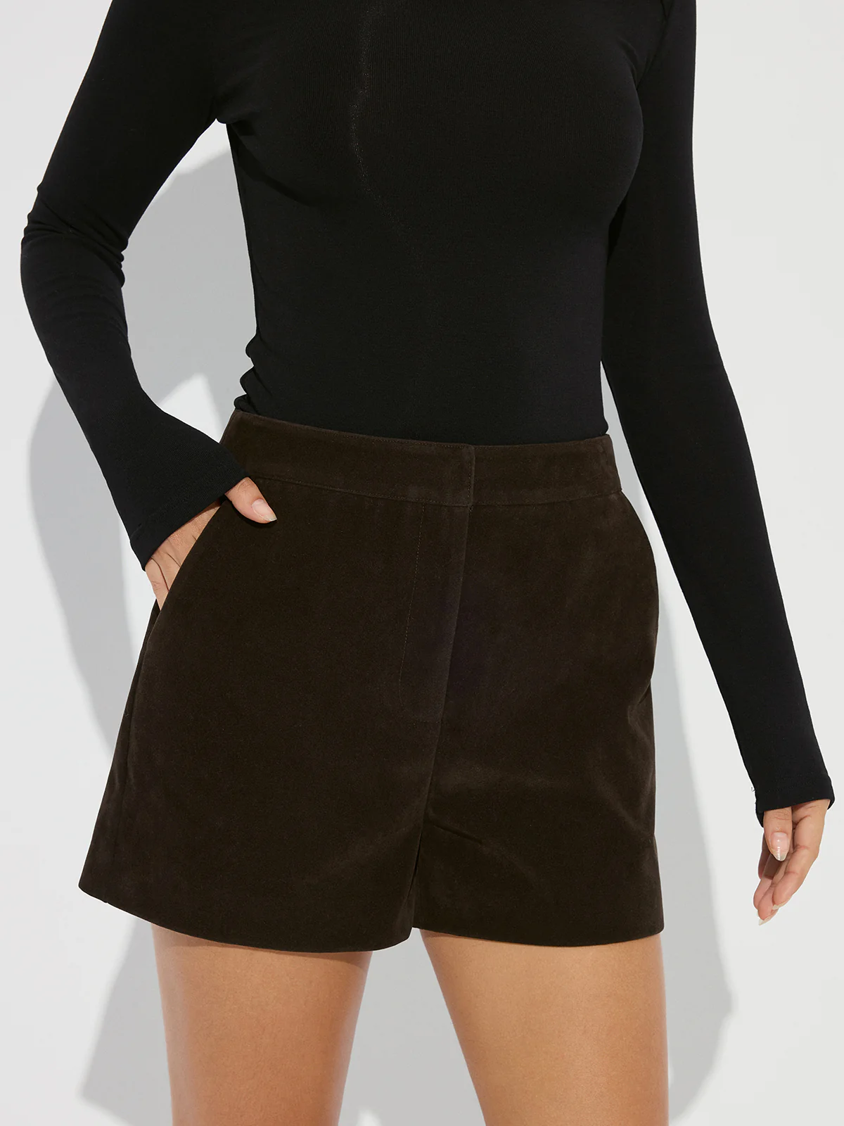 Mid-Waist Suede Effect Shorts - Wholesalesil