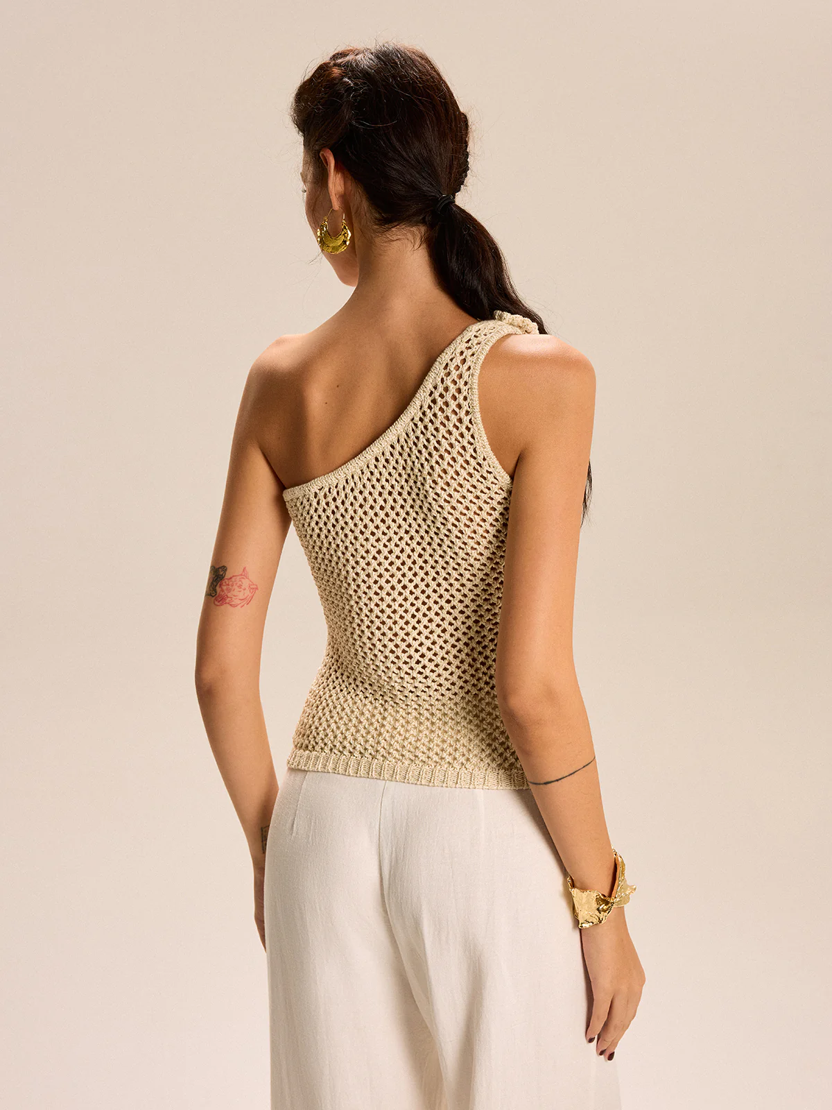 One-Shoulder Floral Crochet Knit Top - Wholesalesil