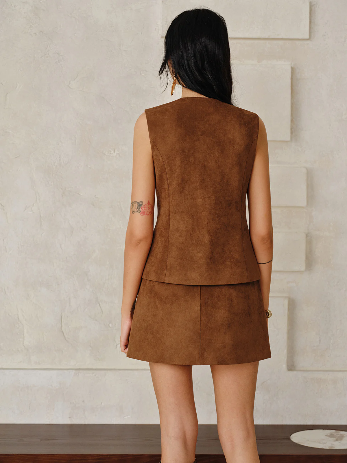 Suede Effect Metal Button Vest - Wholesalesil