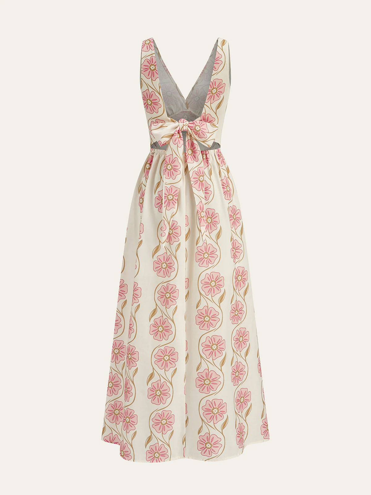 Floral Print V-Neck Backless Maxi Dress - Wholesalesil