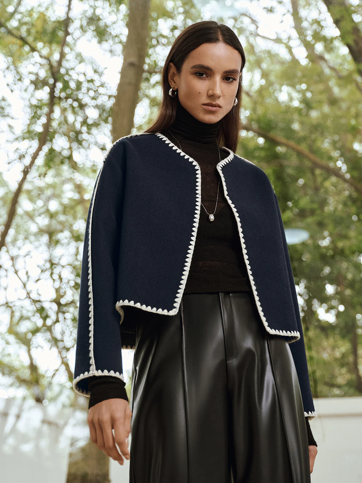 Contrast Scallop Trim Tweed Jacket - Wholesalesil