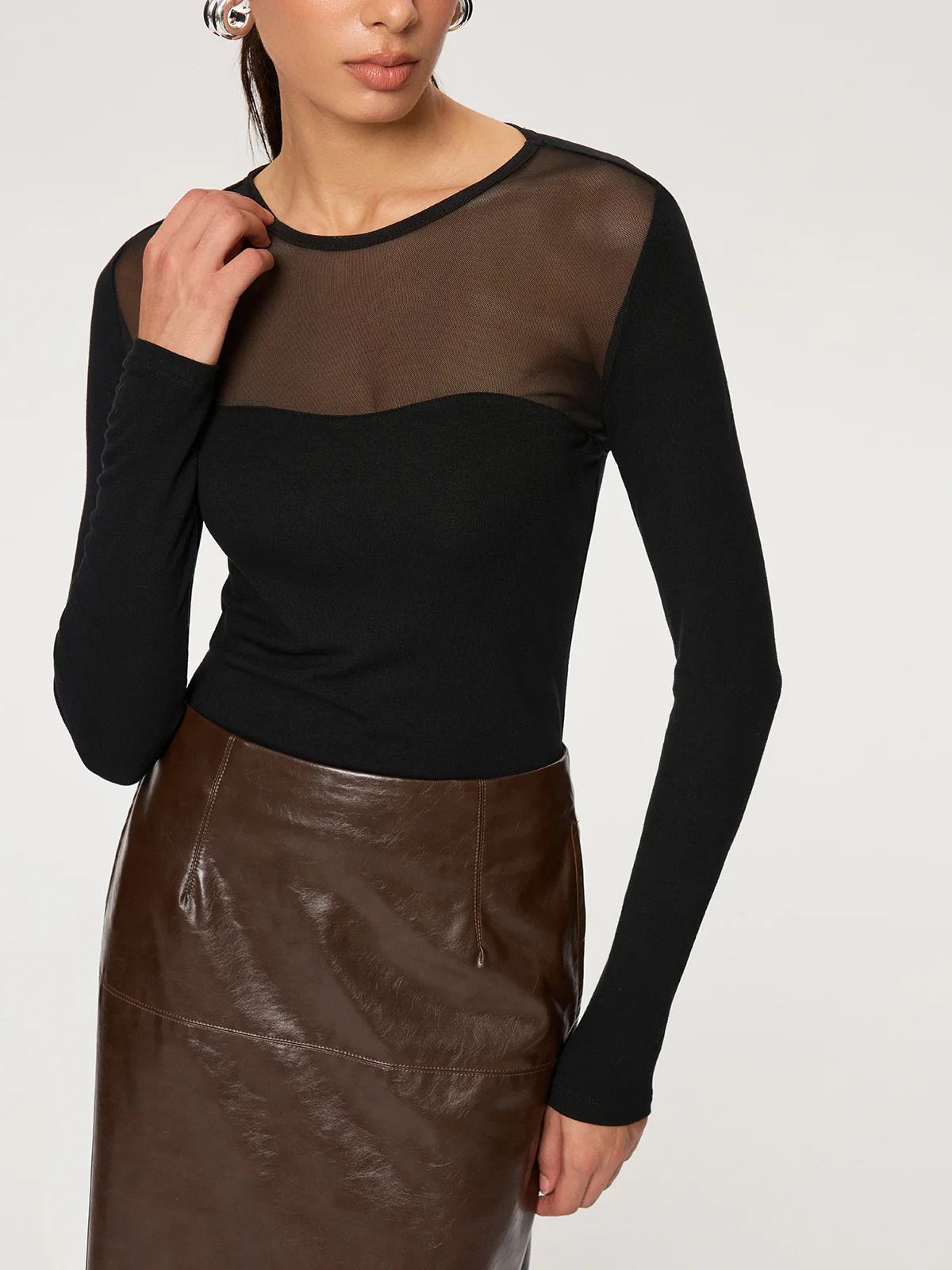 Sheer Panel Long Sleeve T-Shirt - Wholesalesil