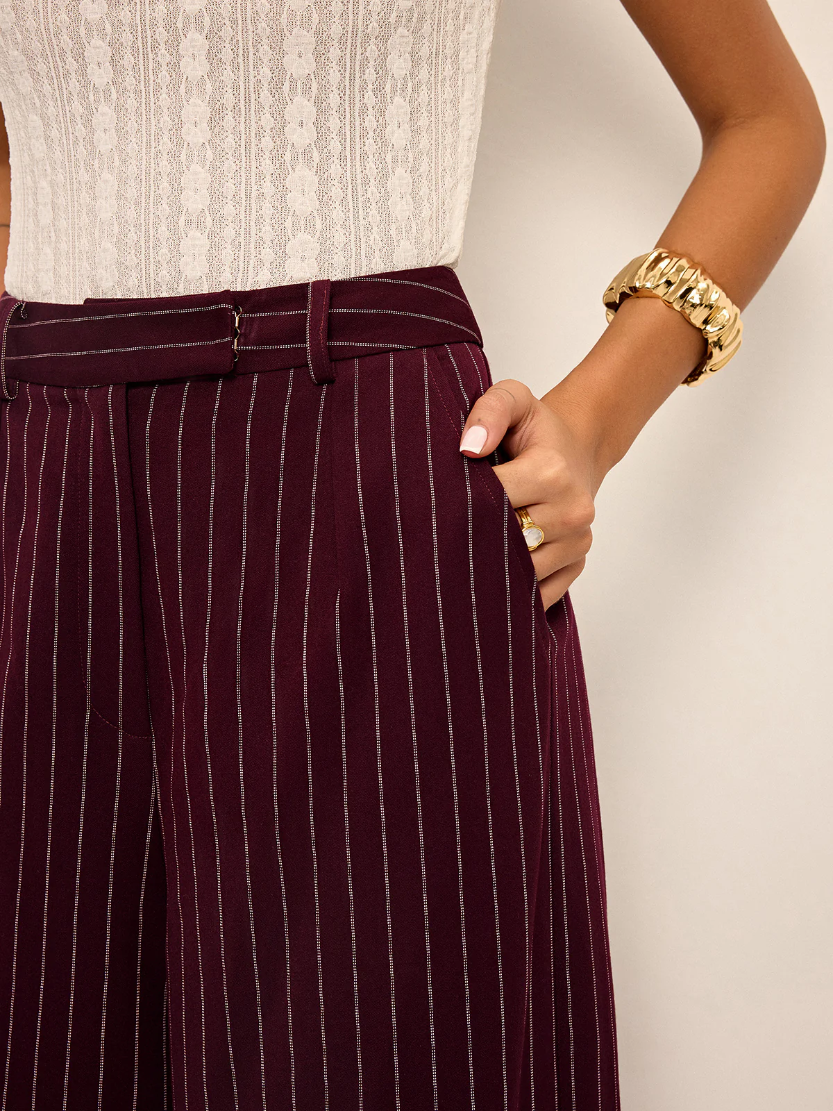 Pinstripe Wide-Leg Straight Pants - Wholesalesil