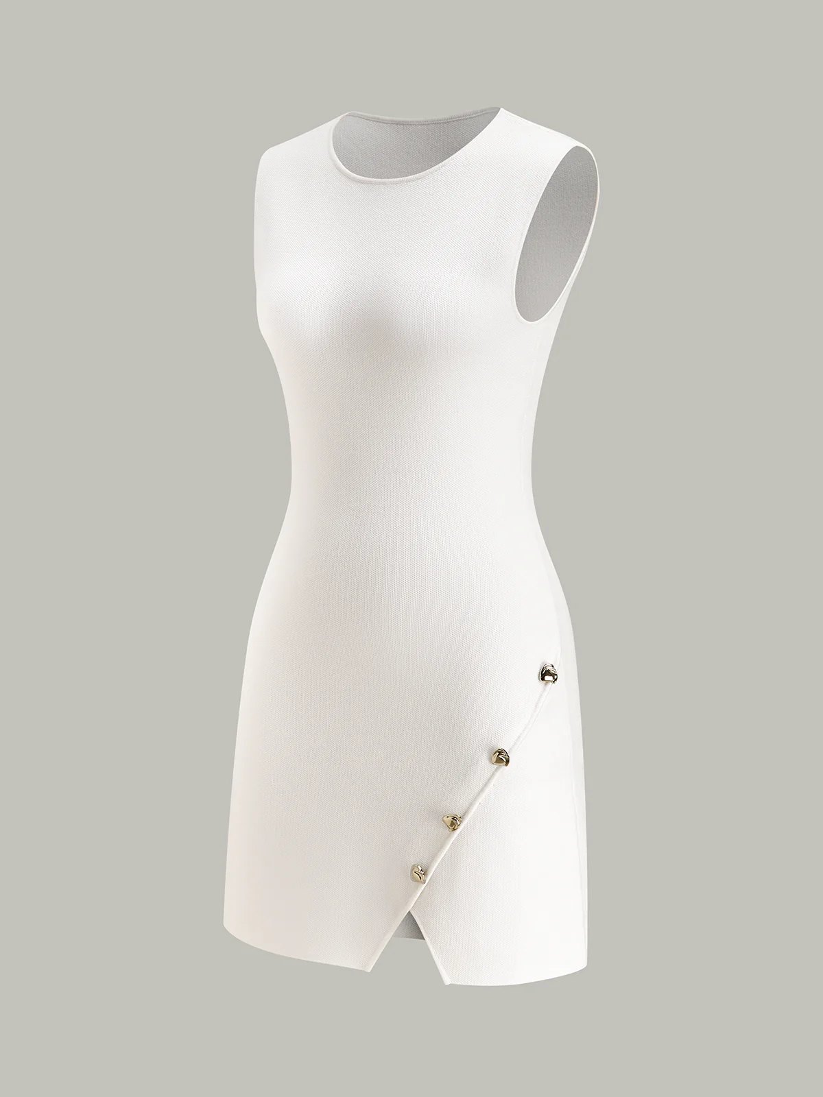 Sleeveless Slit Mini Dress with Metal Decor - Wholesalesil