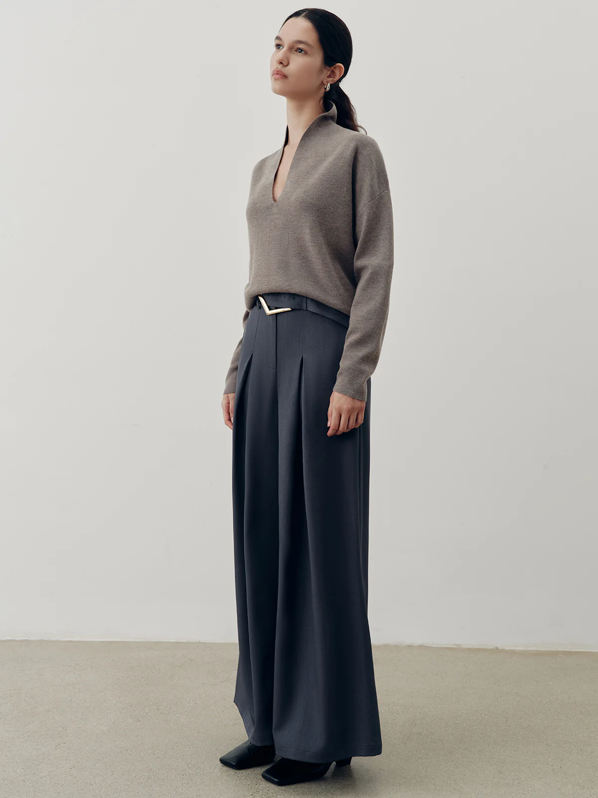 Wool-Blend Deep V-Neck Sweater - Wholesalesil