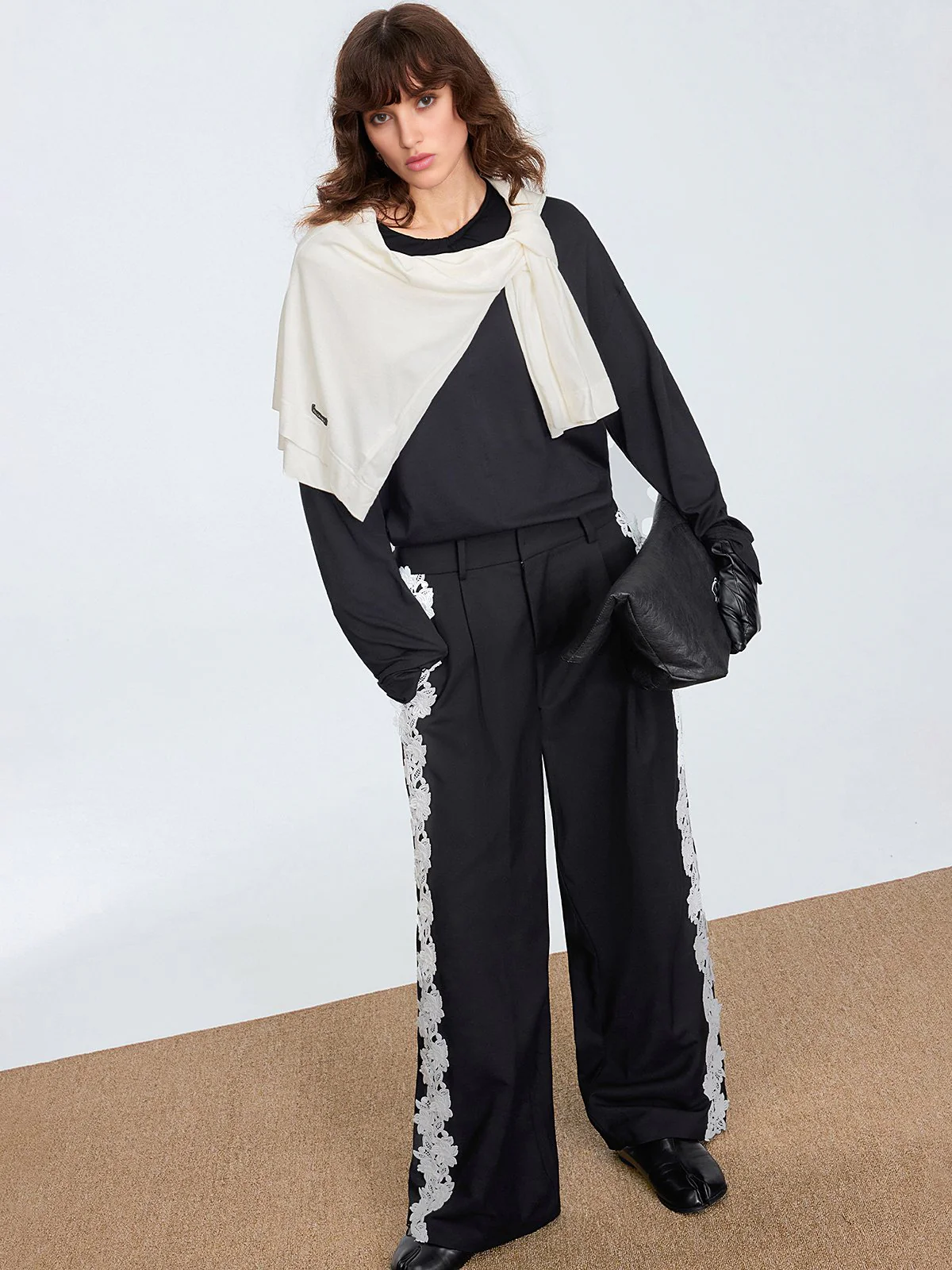 Lace Side Panel Wide-Leg Pants - Wholesalesil