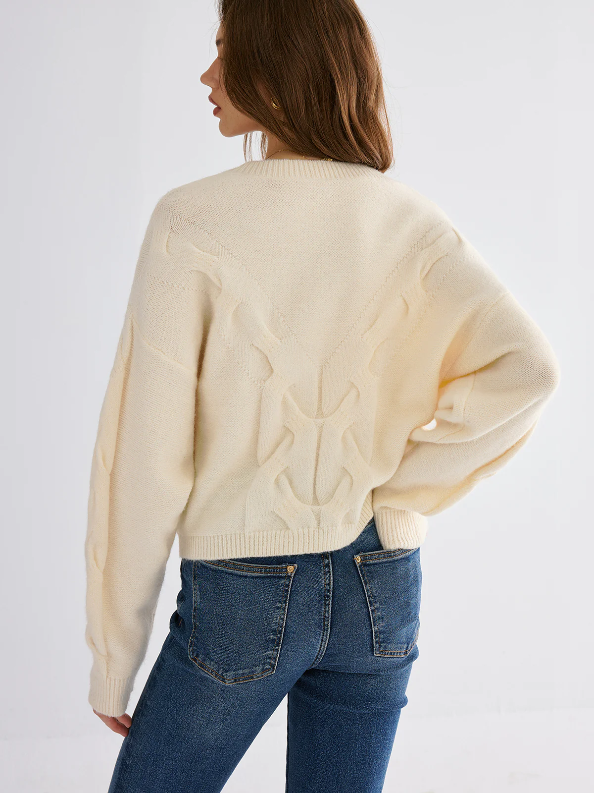 Cable Knit Cross-Front V-Neck Sweater - Wholesalesil