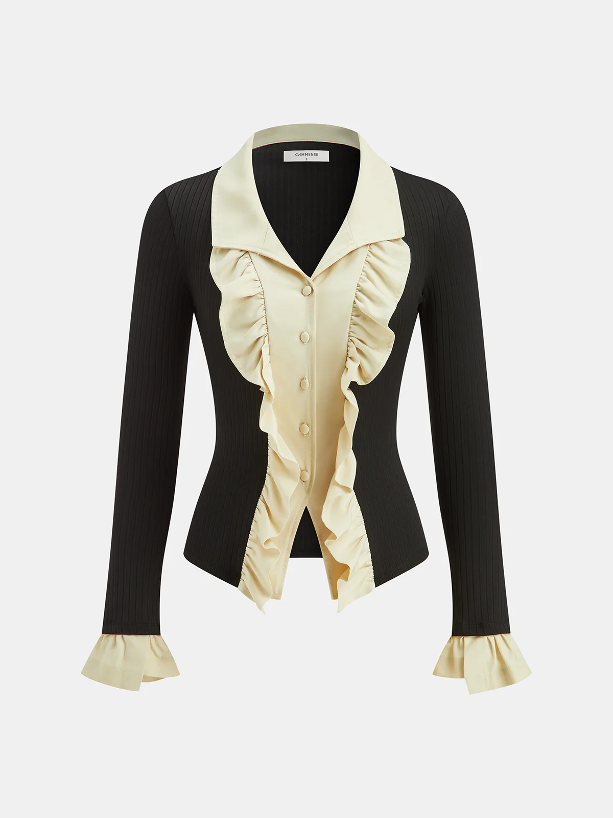 Ruffled Collared Button Front Blouse - Wholesalesil