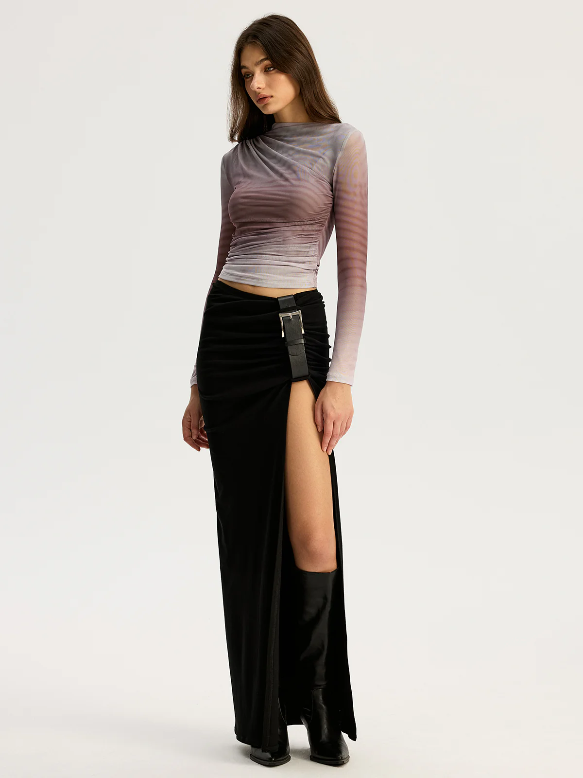 Gradient Mesh Long Sleeve Top - Wholesalesil