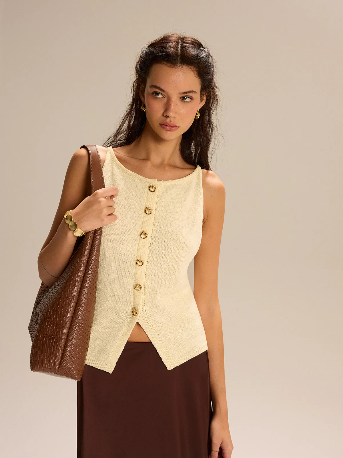 Knit Button-Front Tank Top - Wholesalesil