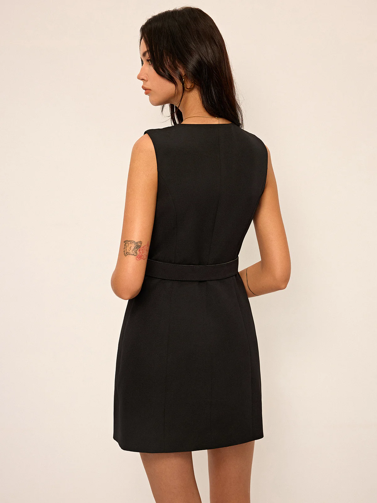 Sleeveless Wrap Mini Dress with Metal Buckle Belt - Wholesalesil