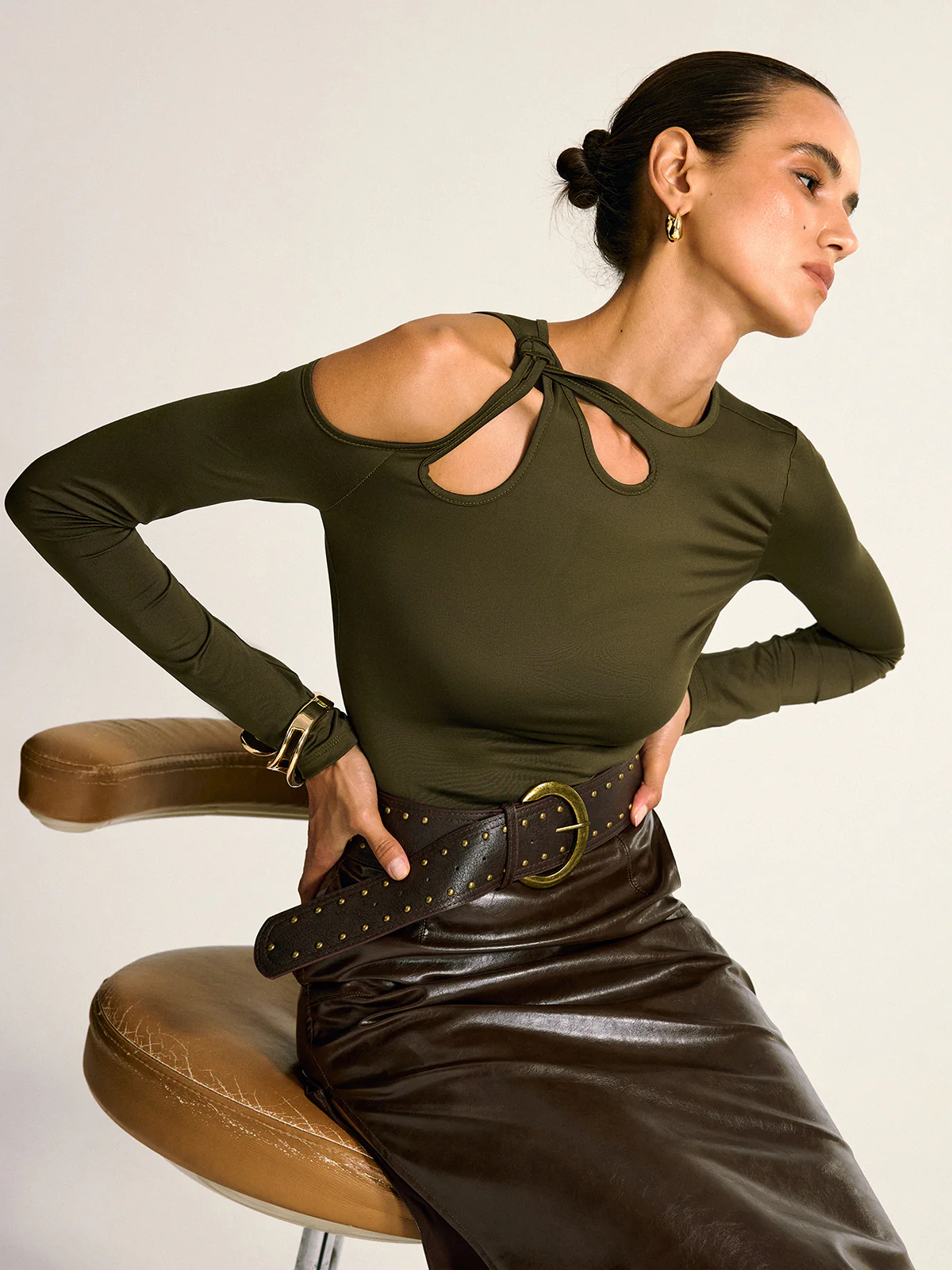 Asymmetric Cut-Out Cold Shoulder Blouse - Wholesalesil