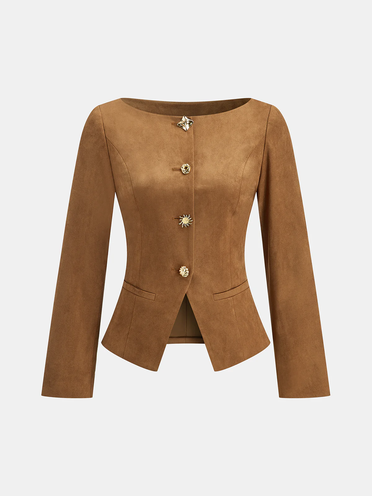 Suede Effect Fitted Metal Button Jacket - Wholesalesil