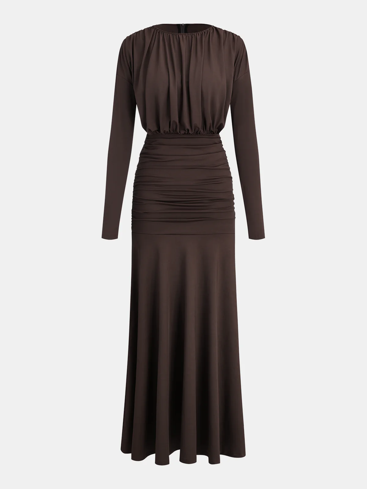 Long-Sleeve Ruched Waist Mermaid Maxi Dress - Wholesalesil