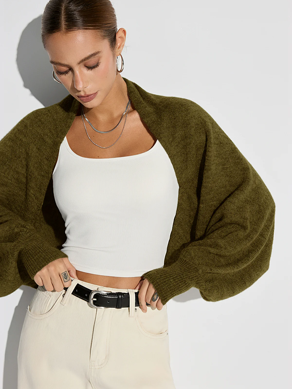 Wool Blend Oversized Batwing Sleeve Cardigan - Wholesalesil