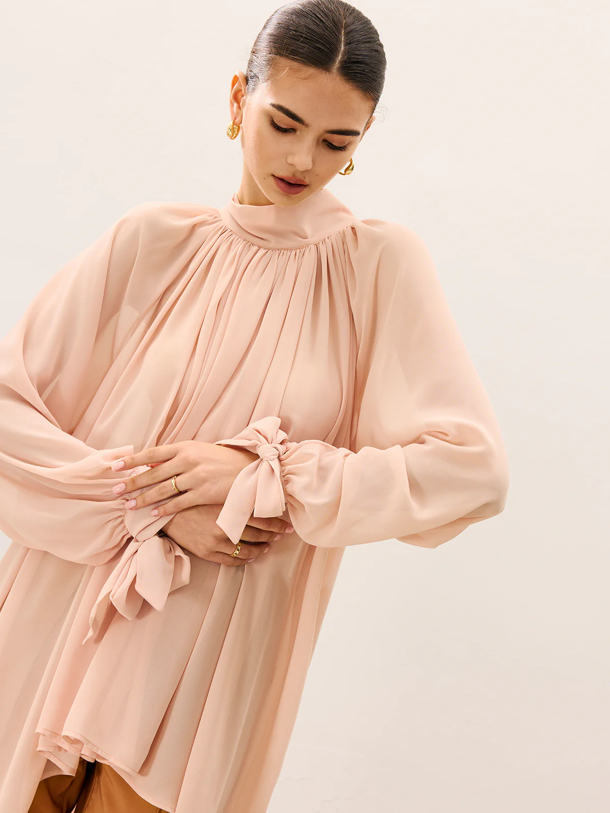 Ruffled Oversized Semi-Sheer Chiffon Blouse - Wholesalesil