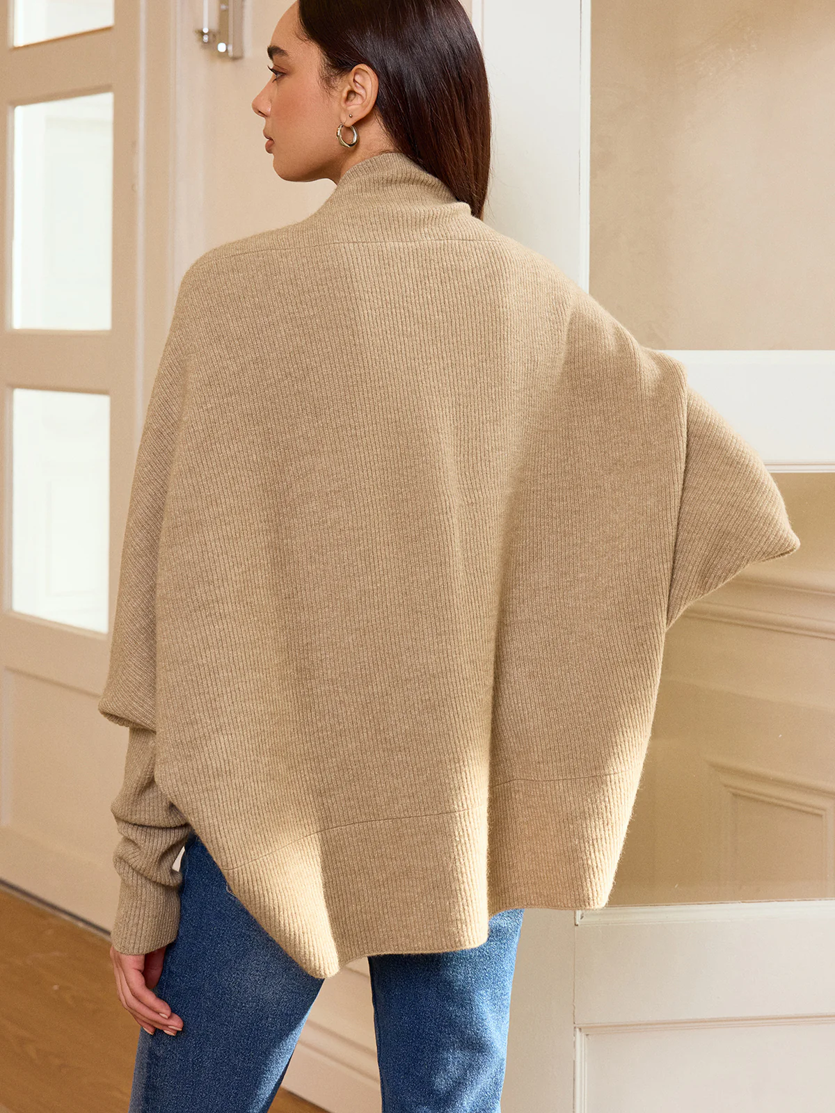 Batwing Sleeve Oversized Ribbed Knit Cardigan - Wholesalesil