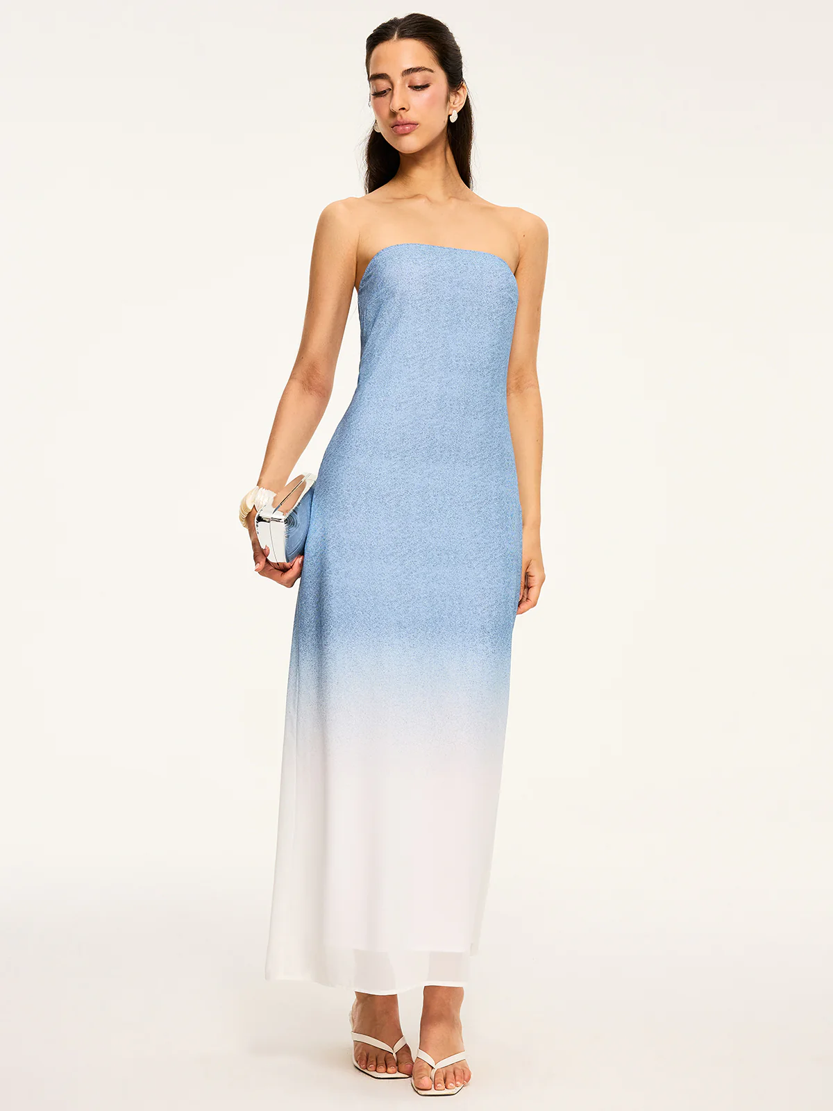 Gradient Strapless Maxi Slit Dress - Wholesalesil