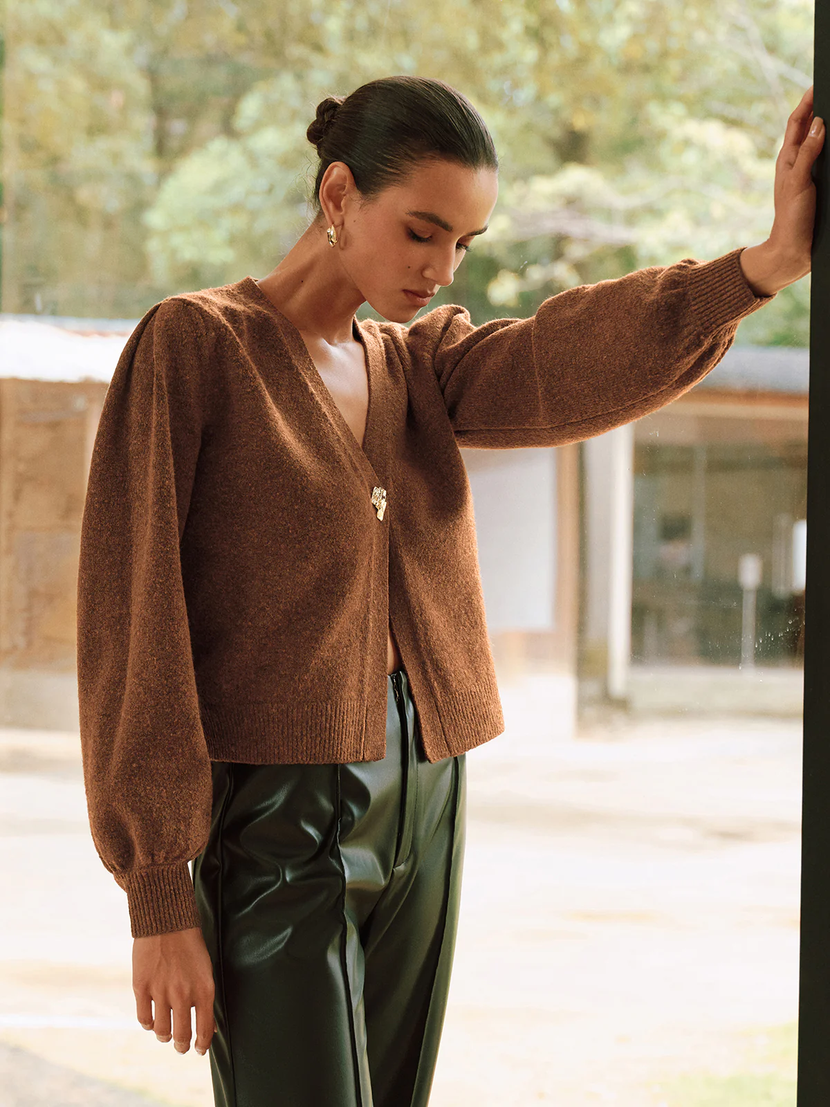 Metal Button V-Neck Knit Cardigan - Wholesalesil