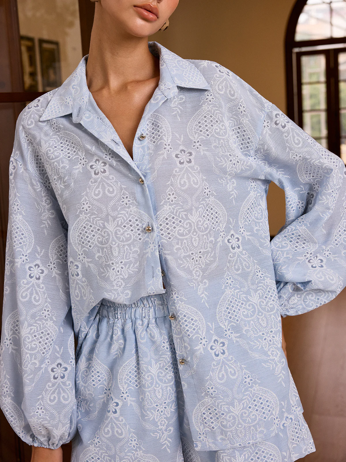 Textured Embroidered Fabric Shorts set - Wholesalesil